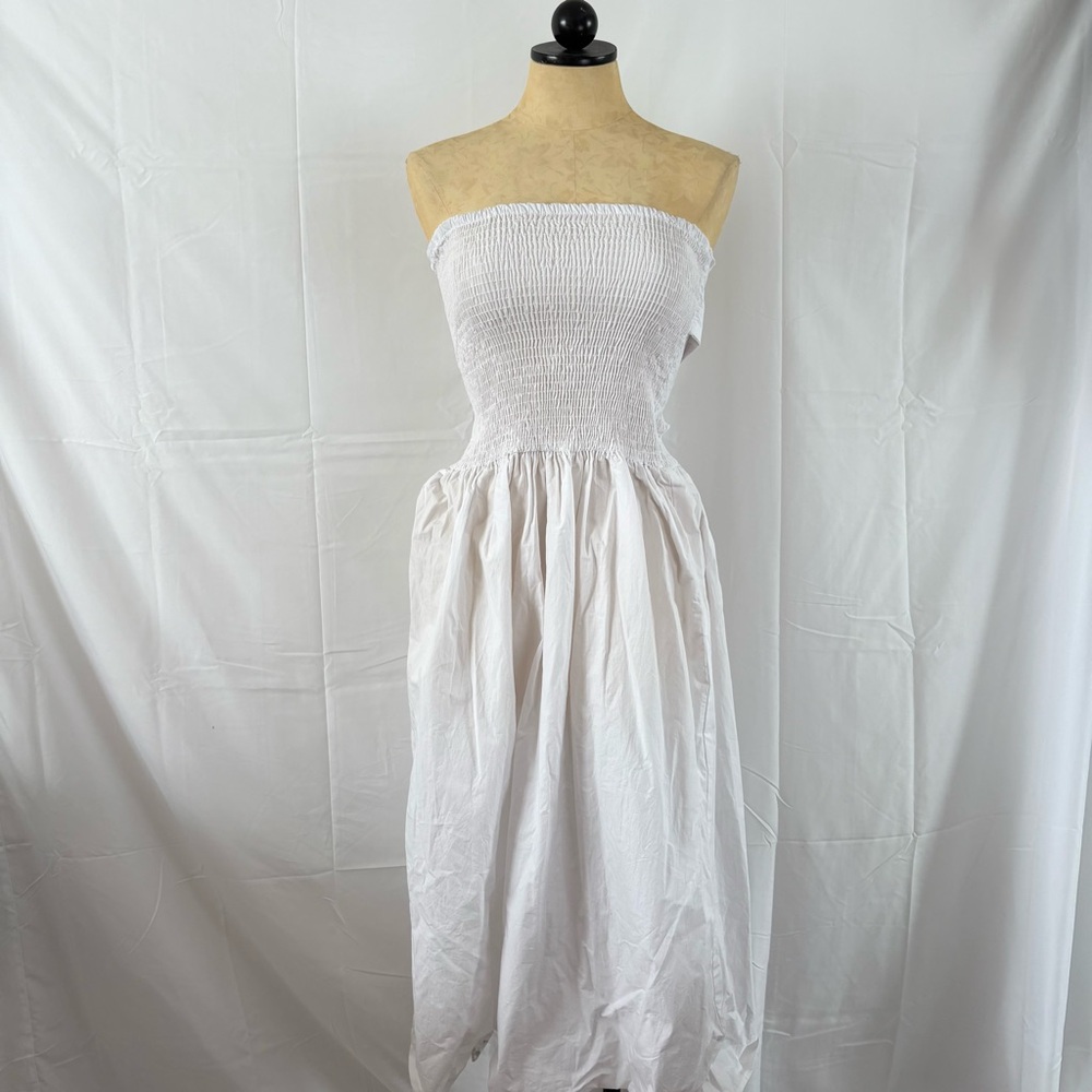 Ciao Lucia White Strapless Smocked Midi Dress Bow Tie Back Size Xs Minimalist